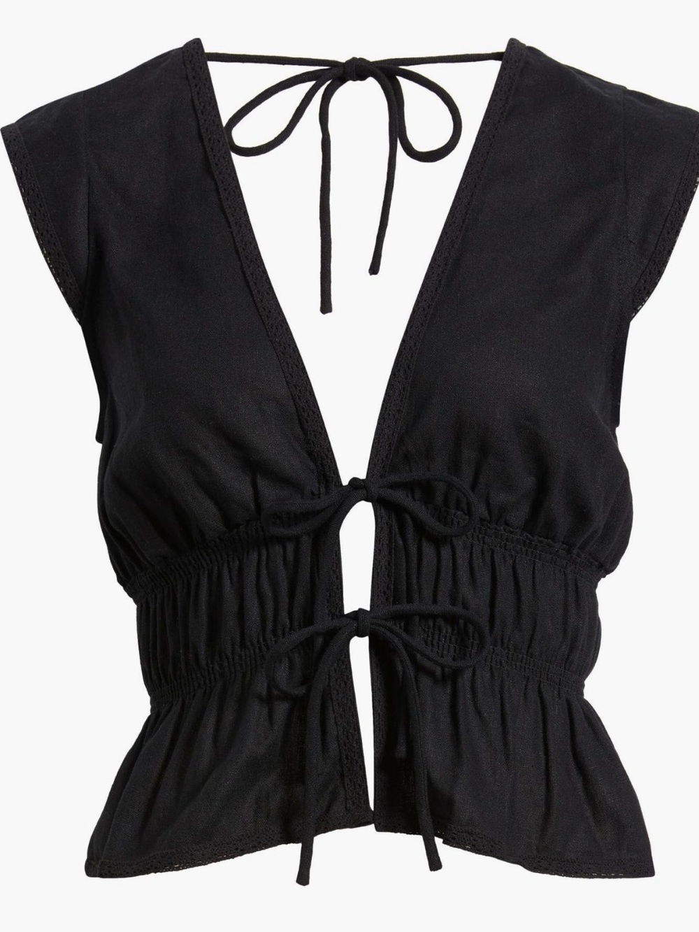 NEW…WAYF Tie-Front Linen Blend Top - Picture 3 of 6